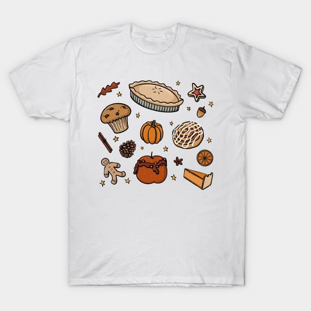 Autumn Baked Goods, Sweet treats, Cosy Snacks Illustration T-Shirt by AlmightyClaire